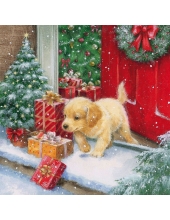 Салфетка для декупажа HF33304280 "Рождественский щенок", 33х33 см, Ambiente (Голландия)