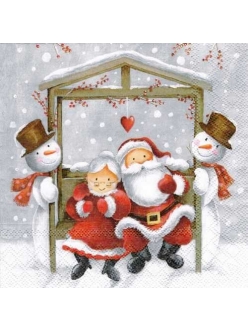 Салфетка новогодняя для декупажа Санта Клаус и Миссис Клаус, 33х33 см, Ambiente Голландия