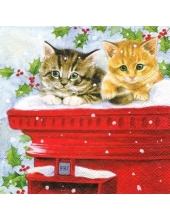 Салфетка для декупажа "Рождественские котята", 33х33 см, Ambiente (Голландия)