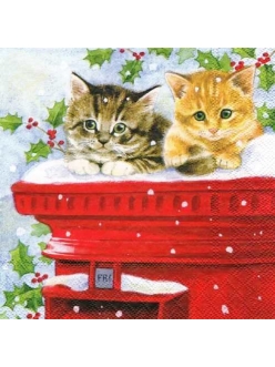 Салфетка новогодняя для декупажа Рождественские котята, 33х33 см, Ambiente Голландия