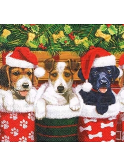 Салфетка новогодняя для декупажа Рождественские собаки, 33х33 см, Ambiente Голландия