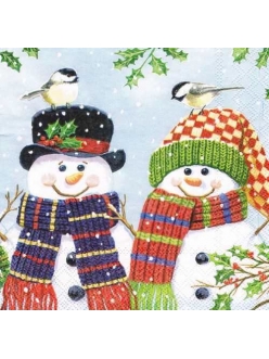 Салфетка новогодняя для декупажа Пара снеговиков, 33х33 см, Ambiente Голландия