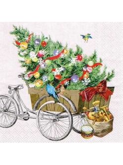 Салфетка новогодняя для декупажа Велосипед с ёлкой, 33х33 см, Ambiente Голландия
