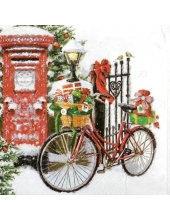 Салфетка для декупажа "Велосипед с подарками", 33х33 см, Ambiente (Голландия)