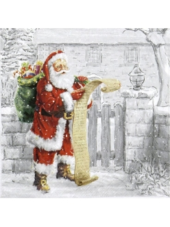 Новогодняя салфетка для декупажа Санта со списком желаний, 25х25 см, Ambiente