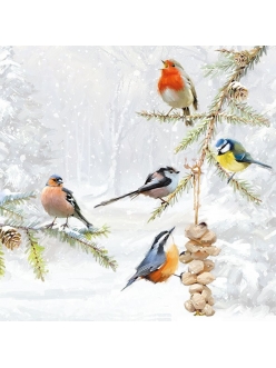 Новогодняя салфетка для декупажа Зимние птицы на ёлке, 33х33 см, Ambiente Голландия