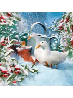 Новогодняя салфетка для декупажа Гуси в зимнем саду, 33х33 см, Ambiente Голландия