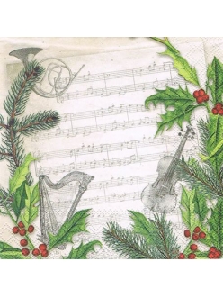 Новогодняя салфетка для декупажа Рождественская музыка, 33х33 см, Ambiente Голландия