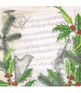Салфетка для декупажа "Рождественская музыка", 33х33 см, Ambiente (Голландия)