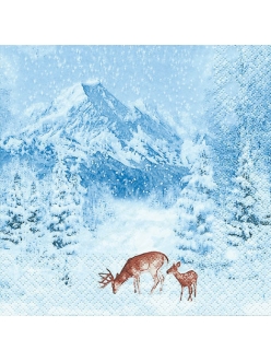 Салфетка новогодняя для декупажа Зимние горы и олени, 33х33 см, Германия