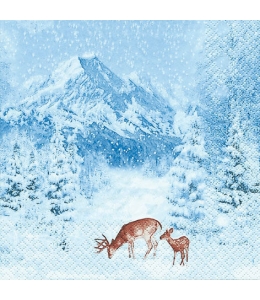 Салфетка для декупажа "Зимние горы и олени", 33х33 см, Германия
