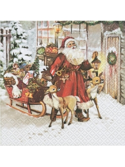 Салфетка новогодняя для декупажа Санта с оленями, 33х33 см, Германия
