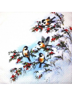 Салфетка новогодняя для декупажа Птицы на заснеженном дереве, 33х33 см, Германия
