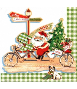 Салфетка для декупажа "Дед Мороз на велосипеде", 33х33 см, Германия