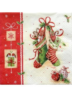 Салфетка новогодняя для декупажа Рождественские носки, 33х33 см, Германия