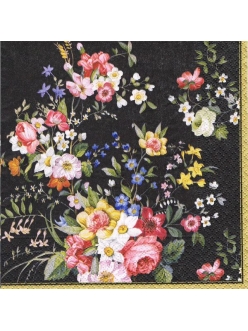 Салфетка для декупажа Цветы на черном, 33х33 см, Nuova R2S (Италия)