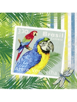 Салфетка для декупажа Бразильские марки с попугаями, 33х33 см, Германия
