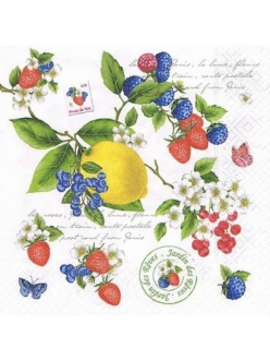 Салфетка для декупажа Лимон и ягоды, 33х33 см, Nuova R2S (Италия)