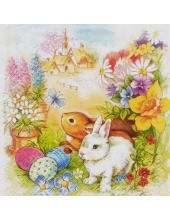 Салфетка для декупажа "Кролики в цветах", 33х33 см, Германия