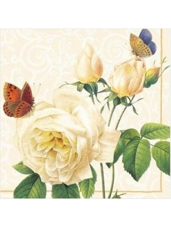 Салфетка для декупажа Роза и бабочки, 33х33 см, Paw