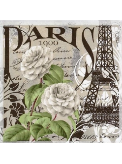 Салфетка для декупажа Париж и розы, 33х33 см, Германия