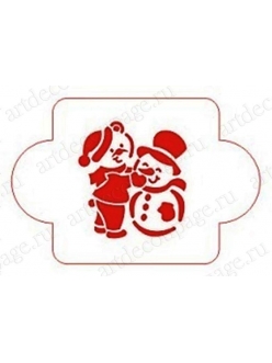 Трафарет новогодний Снеговик и мишка, 10х10 см, Event Design