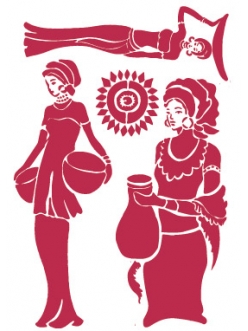 Трафарет для росписи Африка, женщины, 21х29,7 см, Stamperia KSG218