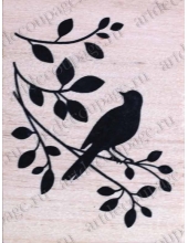 Штамп резиновый "Птичка на ветке" WВ06A3, 4,5х6 см