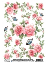 Переводная декупажная карта Vintage Design D-078 "Розы и бабочки", А4, 15 микрон