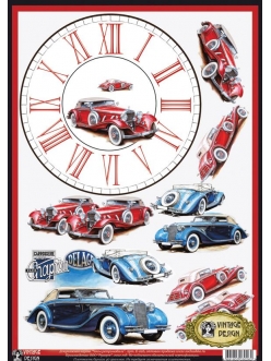 Декупажная карта Vintage Design E-026 Часы и ретро автомобиль, А3