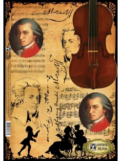 Декупажная карта Vintage Design E-033 "Моцарт, музыка", А3, 40 г/м2
