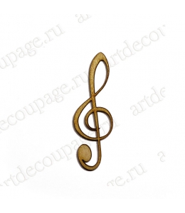 Декоративная плоская фигурка Скрипичный ключ, фанера, 1,8х5,5 см, Woodbox