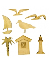 Декоративные плоские фигурки из фанеры, набор "Берег моря", 5 шт