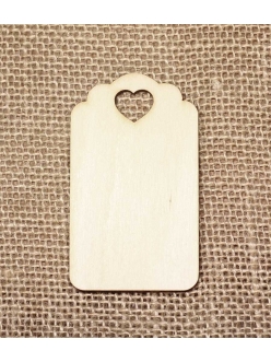 Декоративная ажурная бирка  с сердечком, фанера, 7х4 см, Woodbox