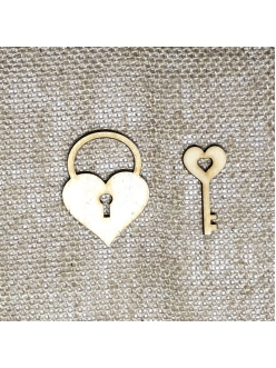 Декоративные плоские фигурки из фанеры "Замок и ключ сердечком", 5 см