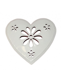 Декоративный элемент Сердце с цветком, белый металл, 9,5х10 см, Stamperia