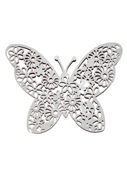 Декоративный элемент Бабочка ажурная большая, белый металл, 9х11,5 см, Stamperia