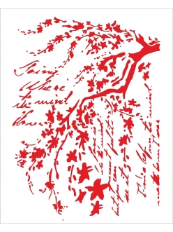 Трафарет Цветущее дерево и текст, размер 15х18 см, толщина 0,5 мм