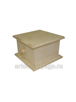 Заготовка коробка малая с выдвижным ящиком, фанера, 15х15х9 см, Россия
