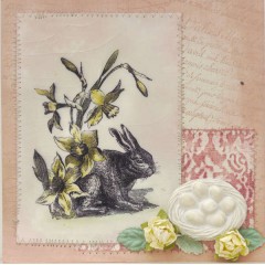 Штамп силиконовый на полимерном блоке LB1167 Rabbit with dafodils, 11,5x9 см, La Blanche
