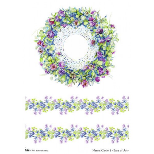 Декупажная карта Венок 9, формат А4 , Base of Art  