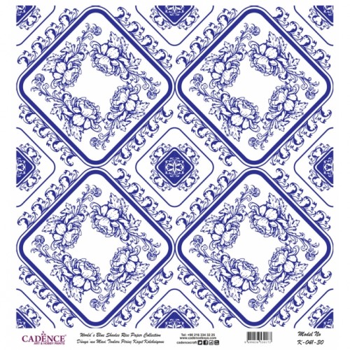 Рисовая бумага для декупажа Плитка азулежу K041, паттерн, Blue Shades Cadence 30х30 см