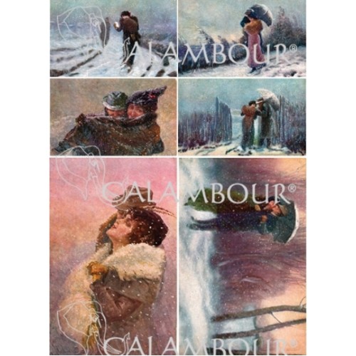 Рисовая бумага для декупажа Calambour DGR 142, Зимняя прогулка вдвоем, винтаж, 33х48 см
