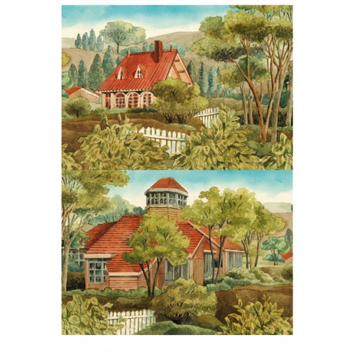Рисовая бумага для декупажа Коттеджи, 35х50 см, Calambour RP-56