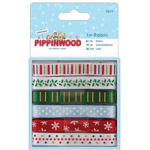 Набор лент для скрапбукинга Веселое Рождество, коллекция Pippinwood Christmas, 6 штук по 1 м, DoCrafts