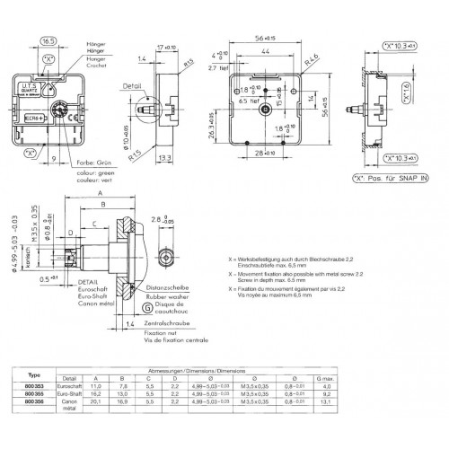 Часовой кварцевый механизм усиленный W800357, Hermle Германия