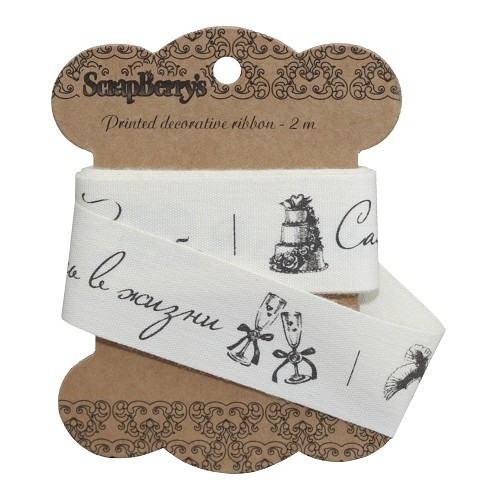 Декоративная хлопковая лента с рисунком Свадебная, 25 мм, 2м, ScrapBerry's