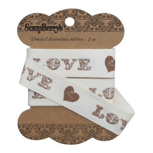 Декоративная хлопковая лента с рисунком Love, 20 мм, 2м, ScrapBerry's
