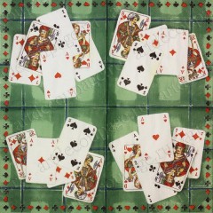 Салфетка для декупажа IHR-201077 "Игральные карты, зеленый фон", 33х33 см, Германия