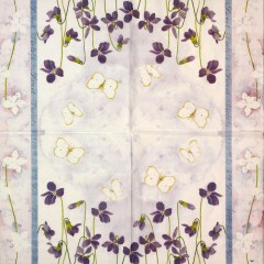Салфетка для декупажа IHR-201135 "Фиалки и бабочки", 33х33 см, Германия